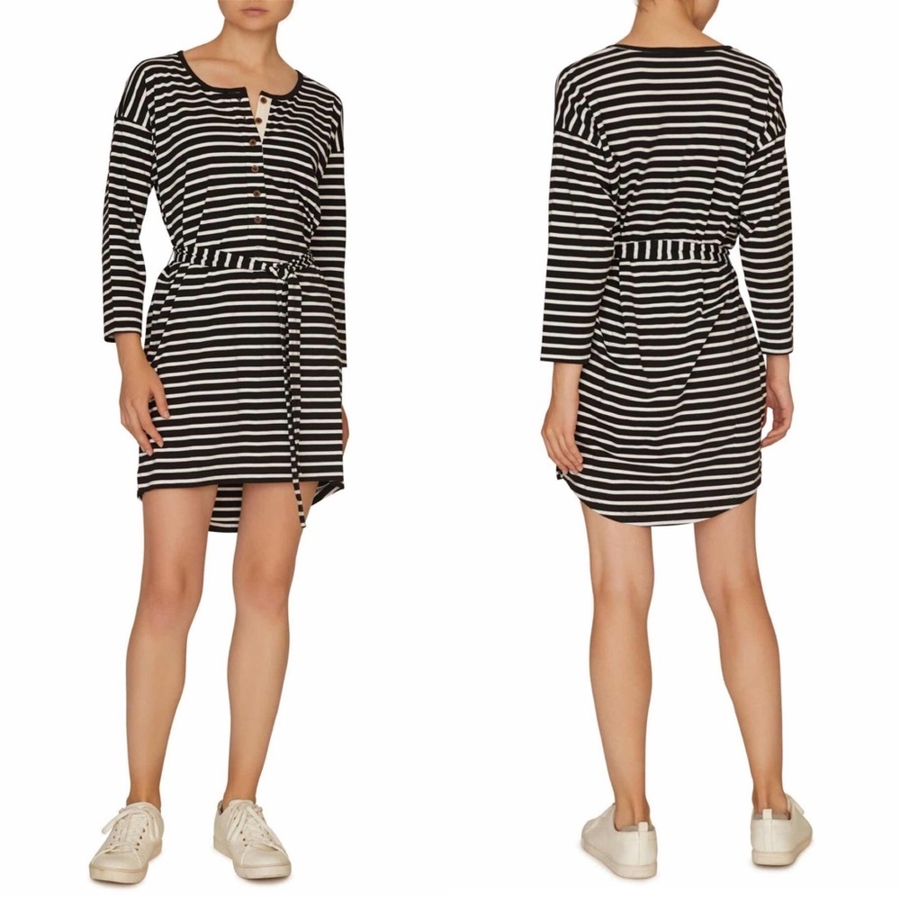Sanctuary Henley Dress Women Stripe Long Sleeve XL Spring Summer Black White